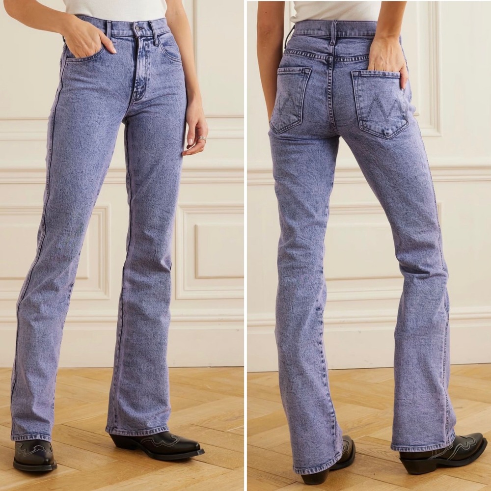 NWT MOTHER Desperado Paisley Purple Heel Flare Jeans Acid Trip SZ 26 Festival